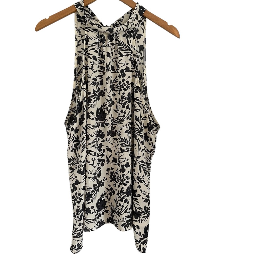 Kaileigh Black Gray Ivory Floral Lightweight Halter Top XL‎